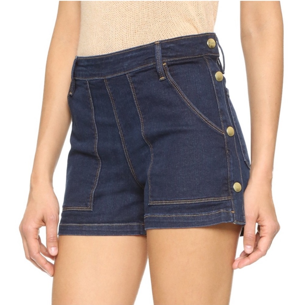 Frame Denim Dark Blue High-Waist Button-Side Jean Shorts